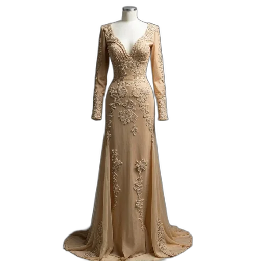dress, earth tones, golden, mannequin transparent PNG cut-out