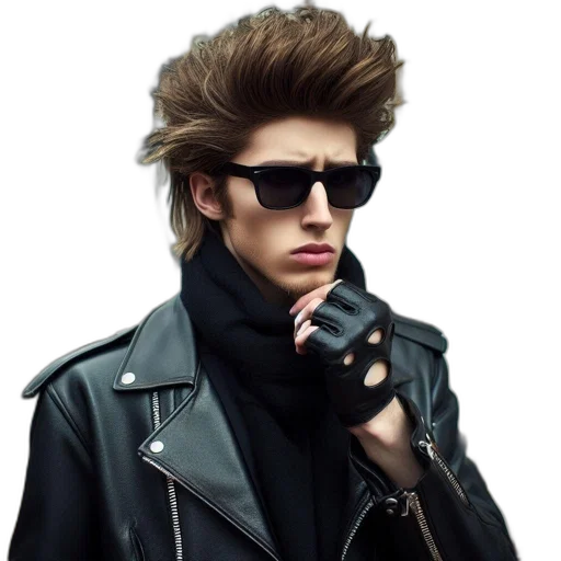 jacket, hair, face, photorealistic transparent PNG cut-out
