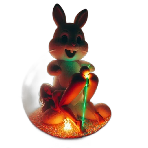 3d render, neon lights, fire, bunny transparent PNG cut-out