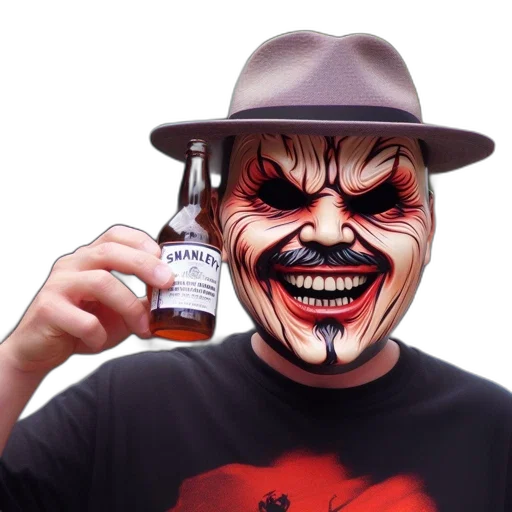 bottle, hat, mask, man transparent PNG cut-out