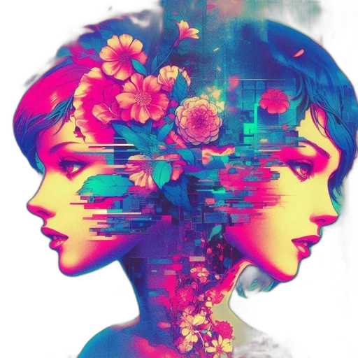 face, flower, mask, vaporwave transparent PNG cut-out