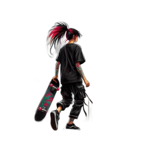 weapon, hair, staff, jacket transparent PNG cut-out