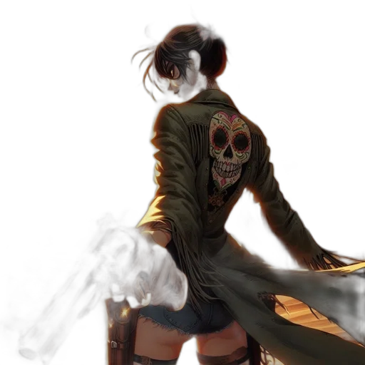 mask, jacket, face, weapon transparent PNG cut-out
