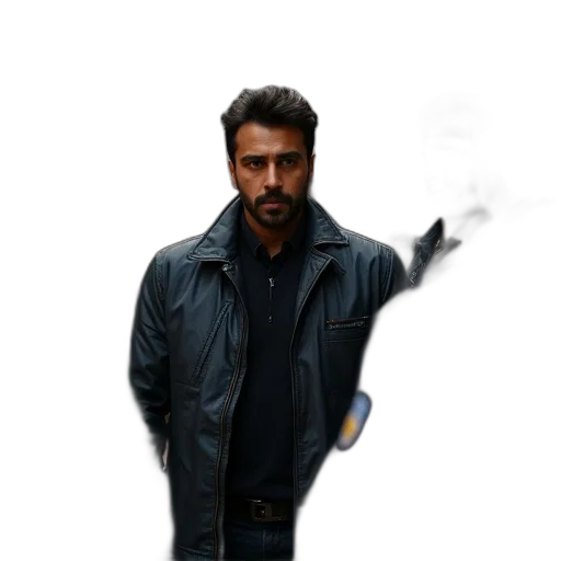 jacket, staff, weapon, face transparent PNG cut-out