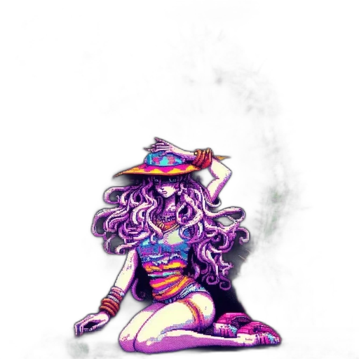 dress, hat, staff, flower transparent PNG cut-out