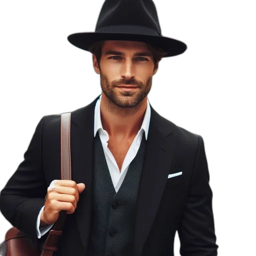 hat, jacket, photorealistic, man transparent PNG cut-out