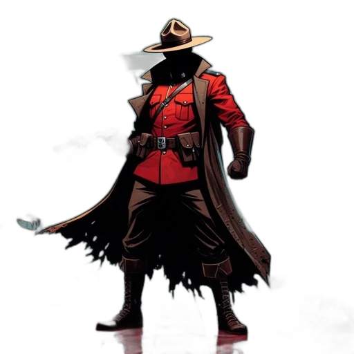 jacket, staff, hat, weapon transparent PNG cut-out