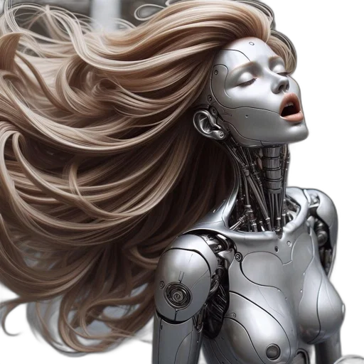 robot, hair, cyberpunk, comic book art transparent PNG cut-out