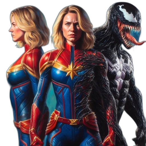 comic book art, concept art, three, characters transparent PNG cut-out