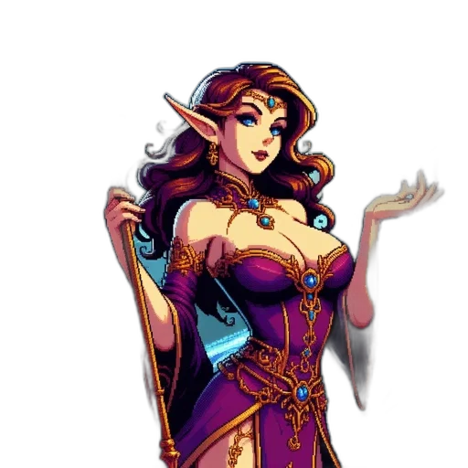 dress, staff, fantasy art, pixel art transparent PNG cut-out