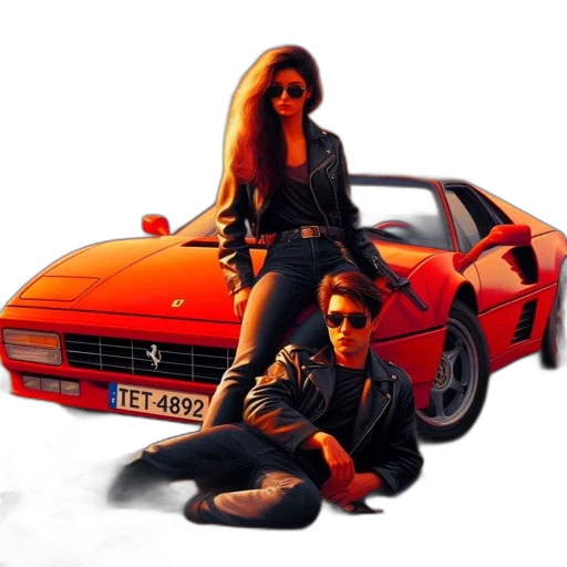 car, concept art, vaporwave, pixel art transparent PNG cut-out