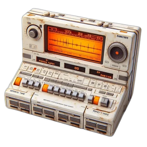robot, retro-inspired, portable, music transparent PNG cut-out