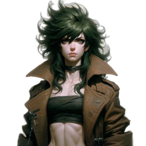 jacket, hair, face, weapon transparent PNG cut-out