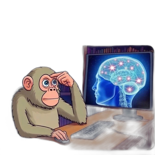 concept art, chimpanzee, seated, desk transparent PNG cut-out