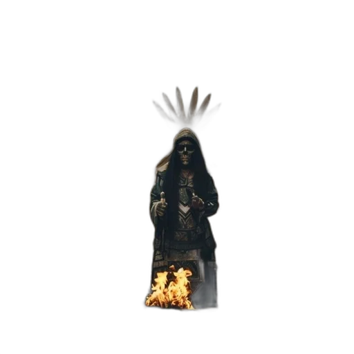 creature, mask, staff, jacket transparent PNG cut-out