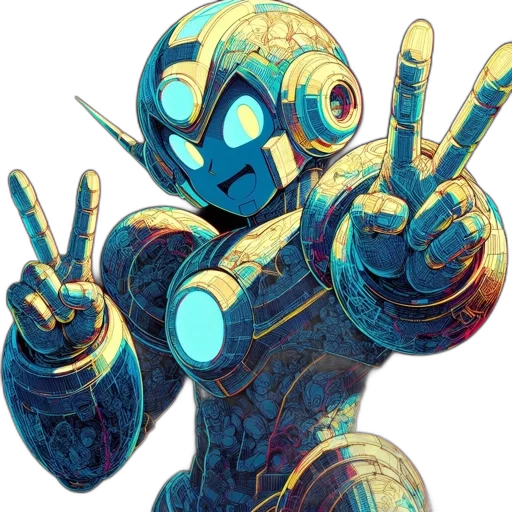 robot, concept art, vaporwave, pixel art transparent PNG cut-out
