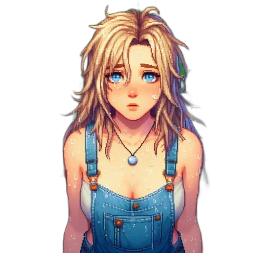 dress, face, jewelry, pixel art transparent PNG cut-out
