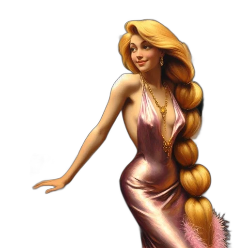 dress, hair, jewelry, staff transparent PNG cut-out