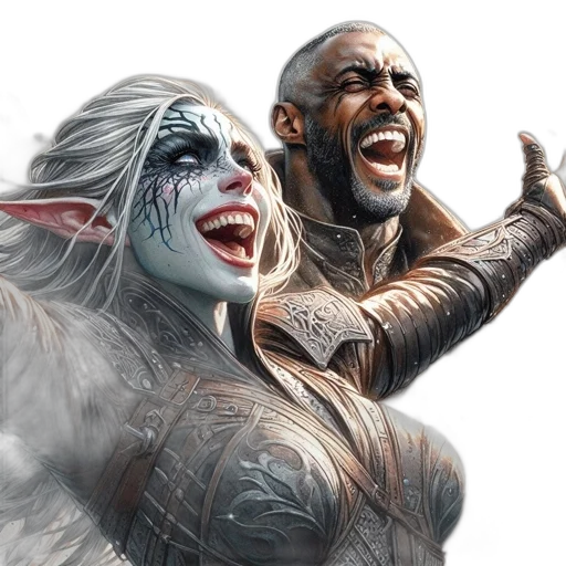 concept art, fantasy art, comic book art, two transparent PNG cut-out