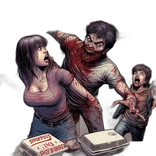 comic book art, concept art, fire, zomrboid transparent PNG cut-out