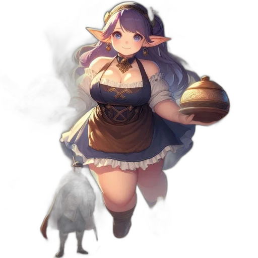 dress, staff, hat, creature transparent PNG cut-out