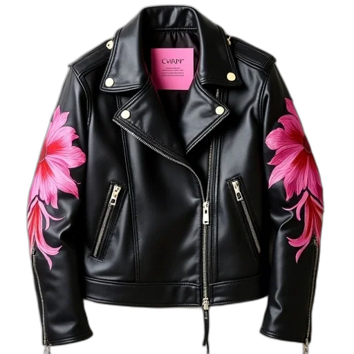 jacket, black, leather, pink transparent PNG cut-out