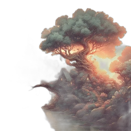 tree, dragon, sword, hair transparent PNG cut-out