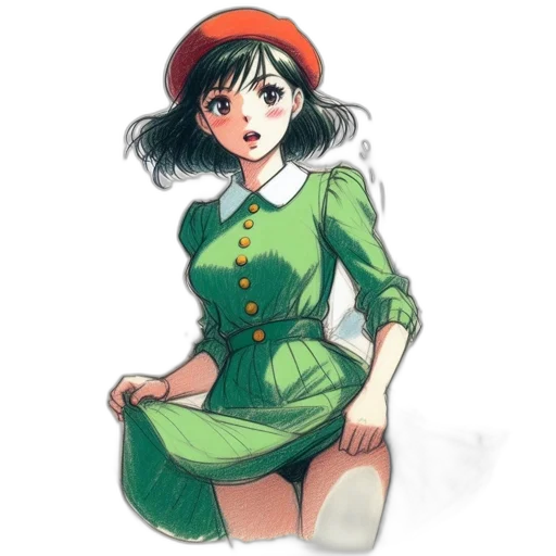 dress, hat, staff, flower transparent PNG cut-out