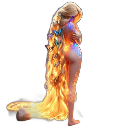 dress, staff, hair, dragon transparent PNG cut-out