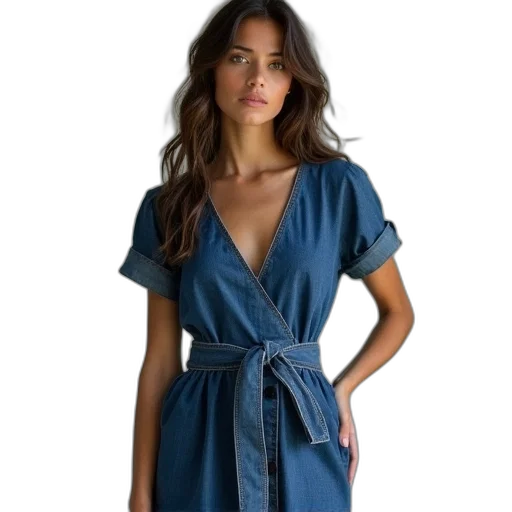 dress, blue, model, denim transparent PNG cut-out