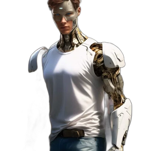robot, jacket, weapon, staff transparent PNG cut-out
