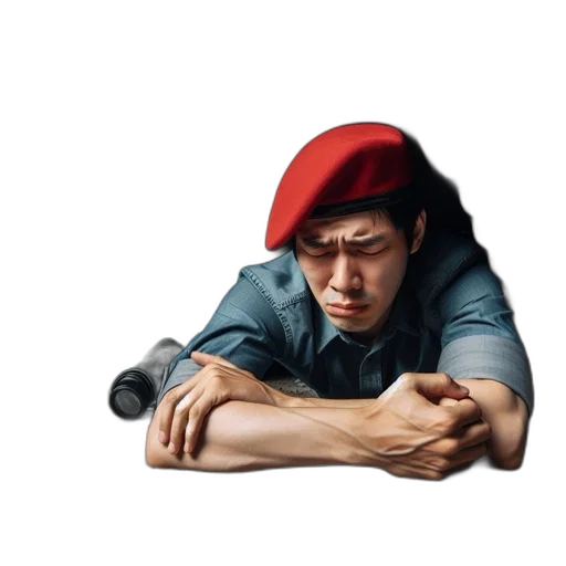 weapon, hat, staff, face transparent PNG cut-out