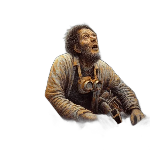 jacket, face, sword, staff transparent PNG cut-out