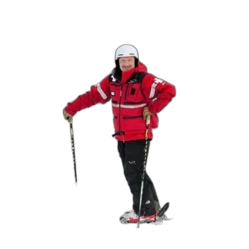 jacket, staff, skier, red transparent PNG cut-out
