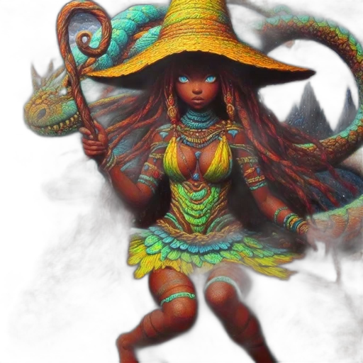dragon, staff, dress, creature transparent PNG cut-out