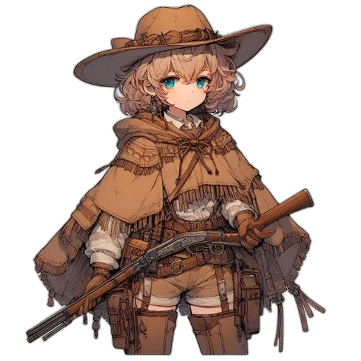 weapon, staff, hat, jacket transparent PNG cut-out