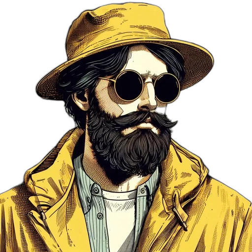 jacket, hat, face, comic book art transparent PNG cut-out
