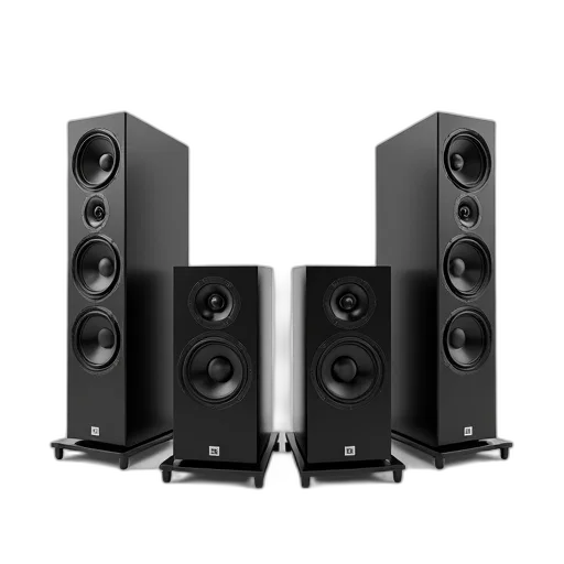 set, four, speakers, displayed transparent PNG cut-out