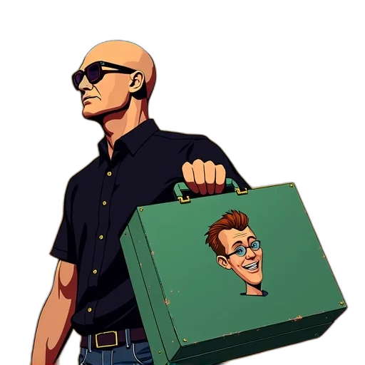 robot, jacket, staff, face transparent PNG cut-out