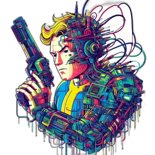 robot, jacket, weapon, cyberpunk transparent PNG cut-out