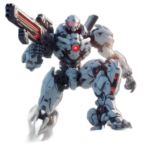robot, weapon, concept art, 3d render transparent PNG cut-out