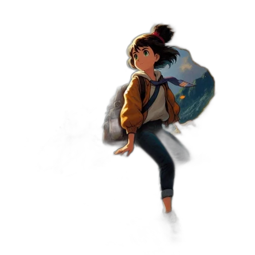 jacket, umbrella, staff, creature transparent PNG cut-out