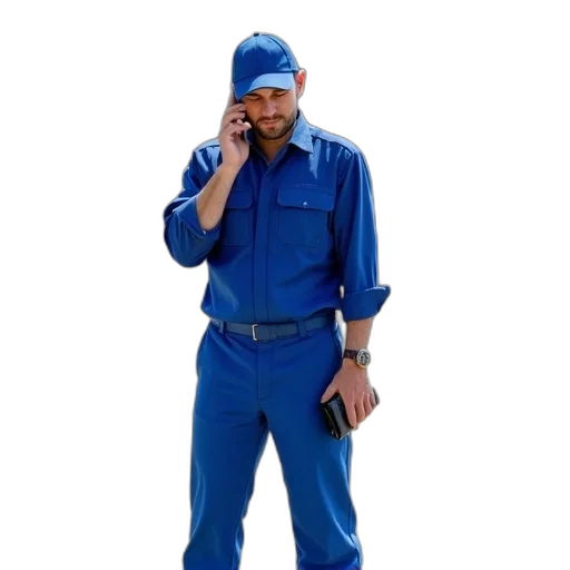 staff, jacket, hat, robot transparent PNG cut-out