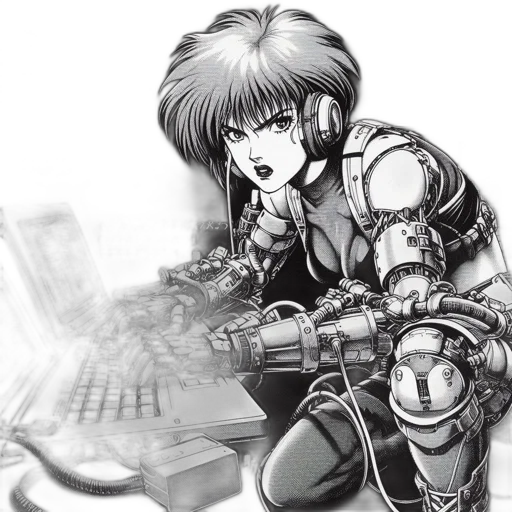 robot, cyberpunk, comic book art, vaporwave transparent PNG cut-out