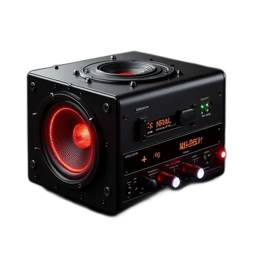 3d render, subwool, amplifier, 12v transparent PNG cut-out