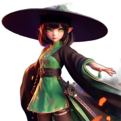 staff, hat, dress, concept art transparent PNG cut-out