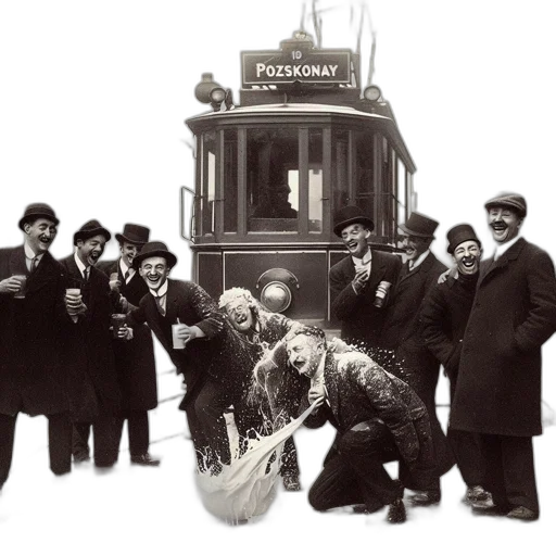 staff, hat, city street, circa transparent PNG cut-out