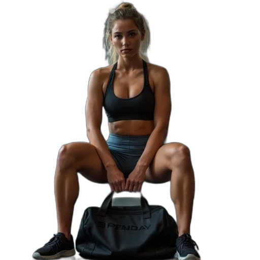 staff, woman, gym, sitting transparent PNG cut-out
