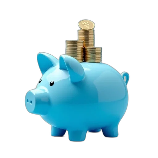 3d render, blue, piggy, bank transparent PNG cut-out