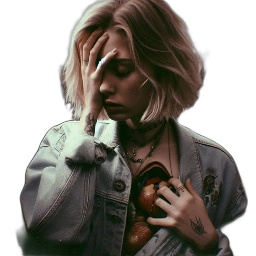 jacket, face, jewelry, hair transparent PNG cut-out